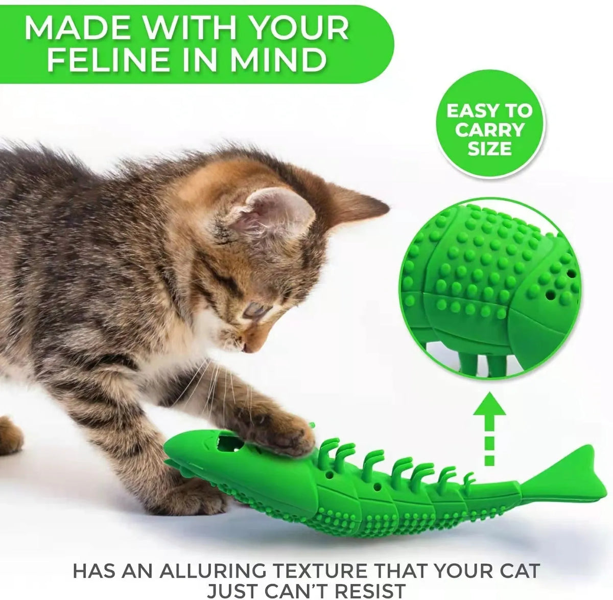 Blue hard rubber catnip toy with dental cleaning texture and bell inside