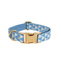 Blue triangular rope ring dog accessory set with matching vest, collar and bow decoration