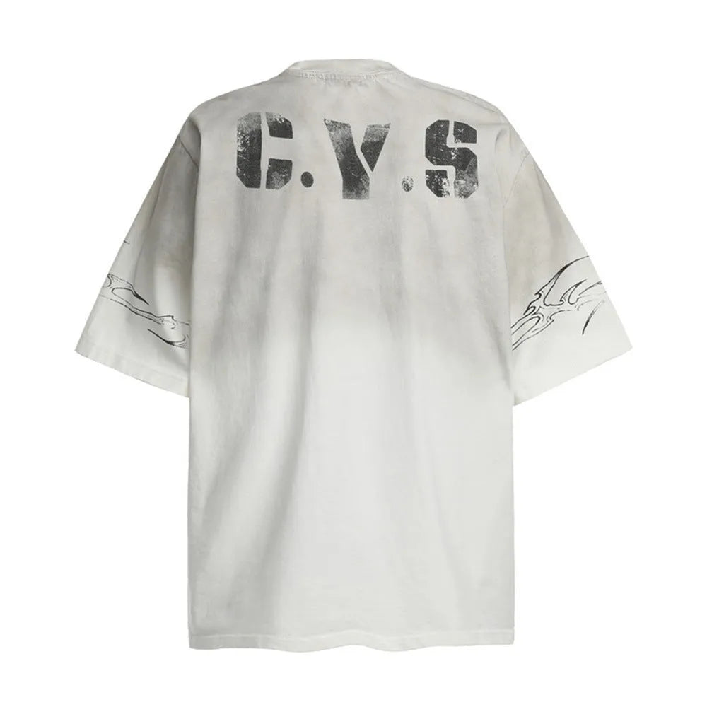 Men's black and white short-sleeved cotton t-shirt shown front and back.