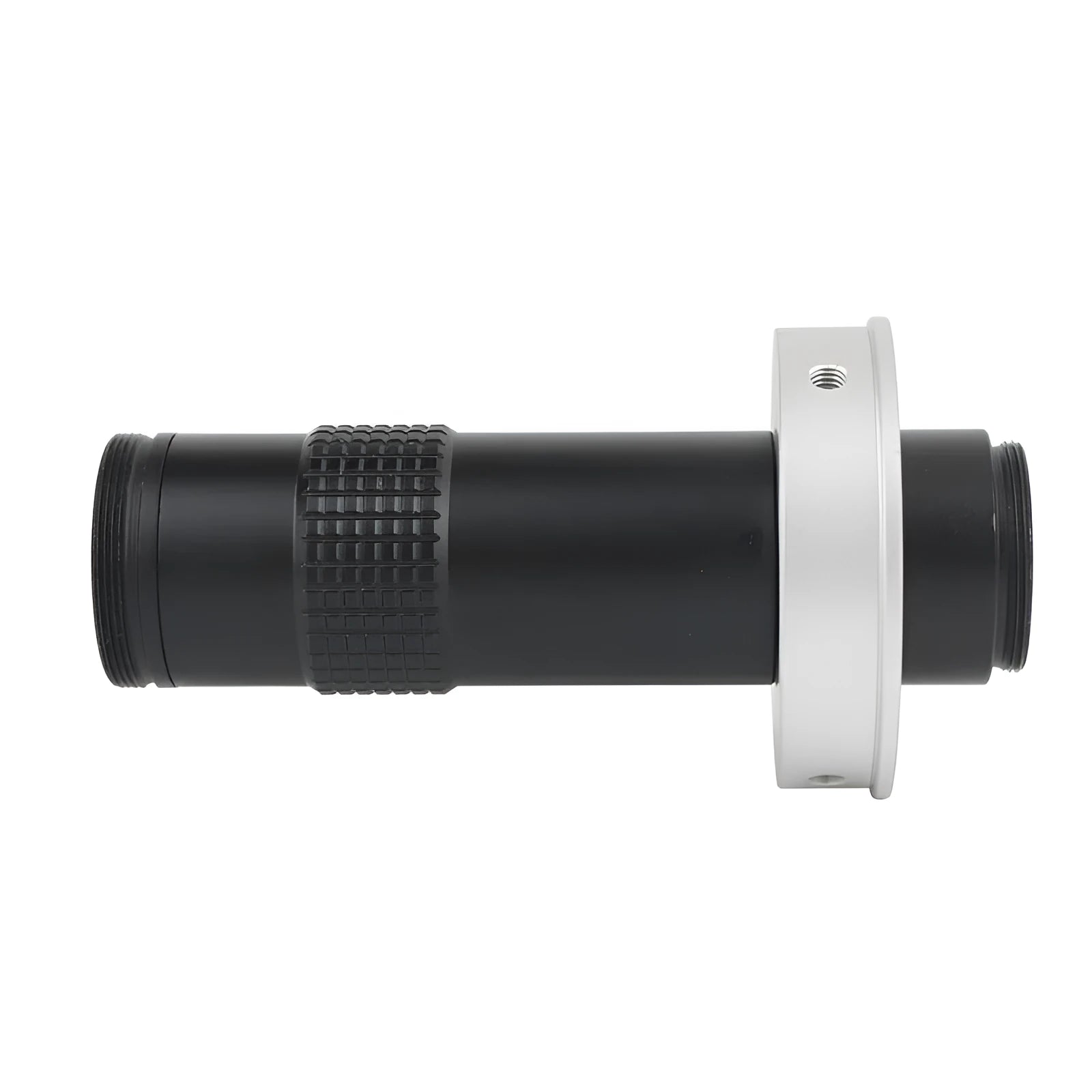 Black industrial camera monocular lens with 0.1-1.3X magnification for inspection systems