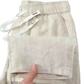 Chinese style linen blend trousers with drawstring waist in straight leg design