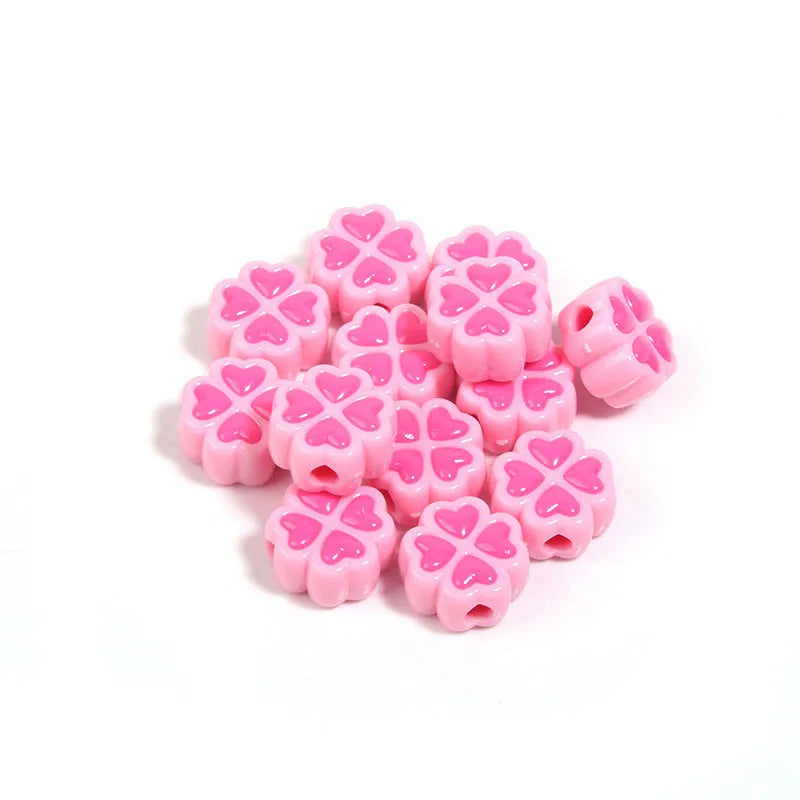 15mm acrylic four-leaf clover beads with frosted finish in multiple colour options