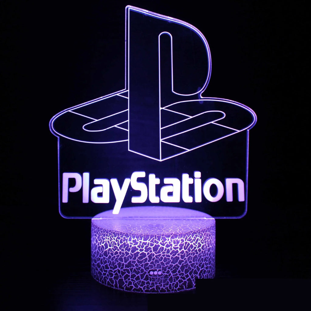 Red USB projection night light with acrylic shade, black base, colourful touch detail, and game handle shape