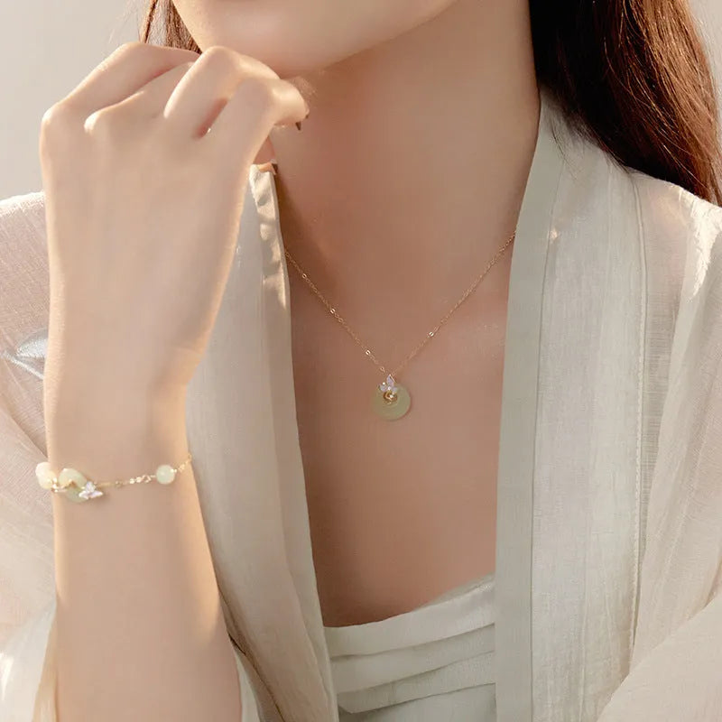 925 silver orchid necklace for girls with safe buckle and floral geometric pendant.