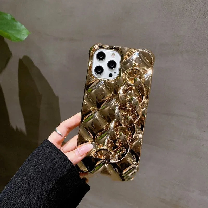 Gold chain fall proof TPU mobile phone case rear cover for iPhone models in gold colour