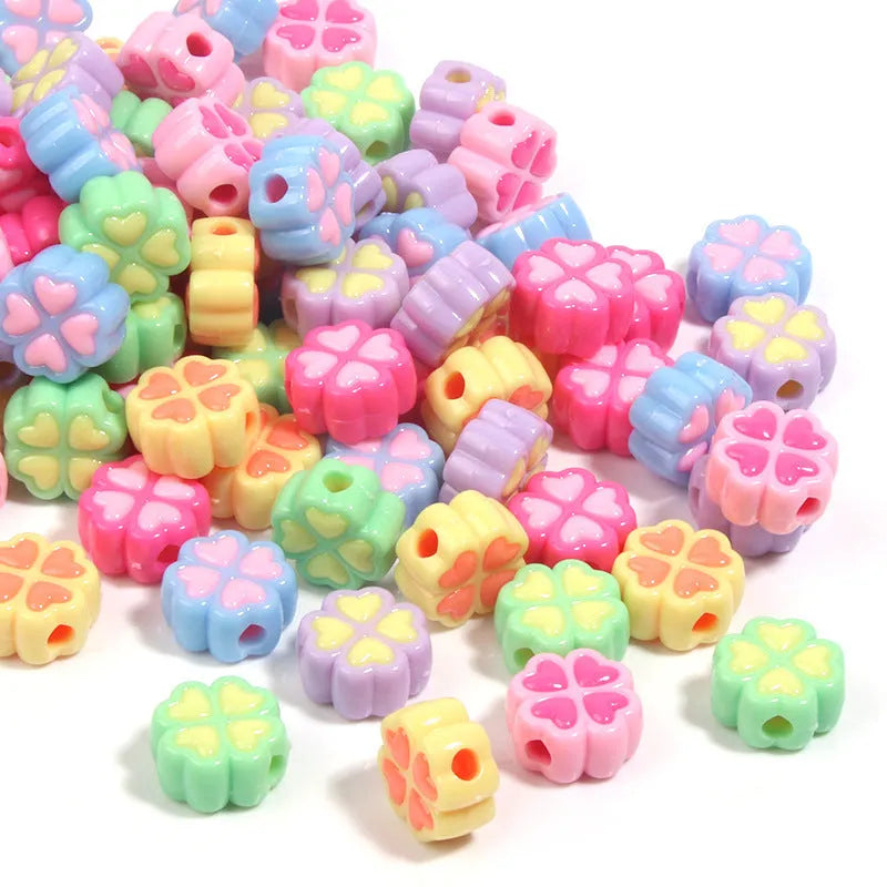 15mm acrylic four-leaf clover beads with frosted finish in multiple colour options