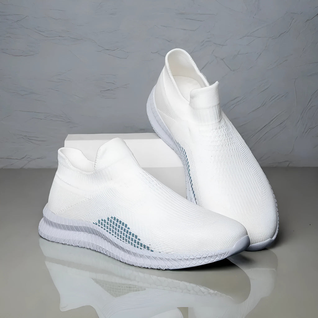 Men's low-top Flyknit popcorn stitch casual sneaker in blue, shown from the side.