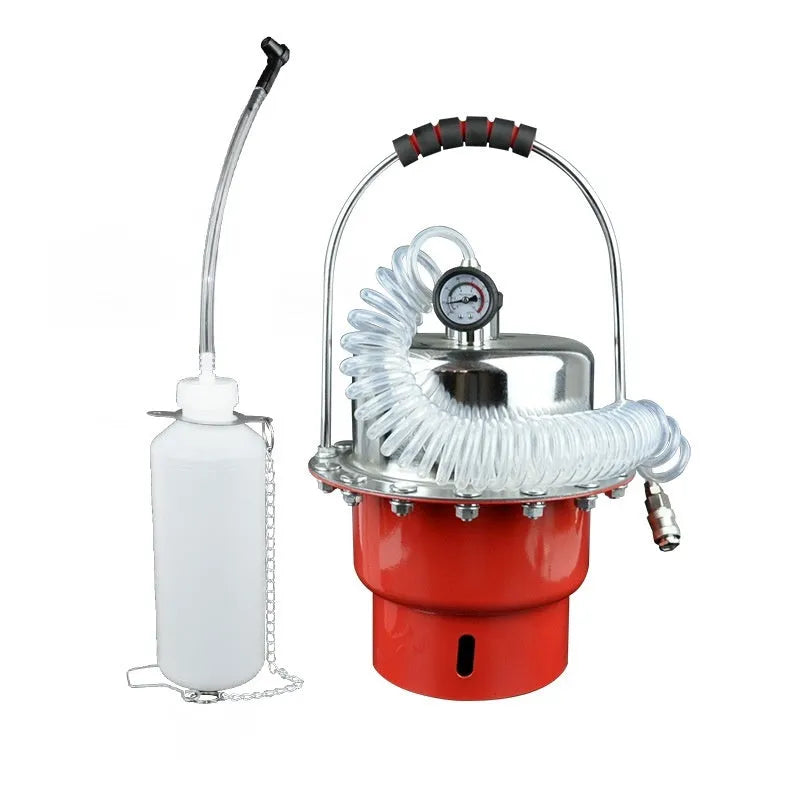 Pneumatic brake fluid replacement machine with pressure gauge and transparent drain pipe adapter