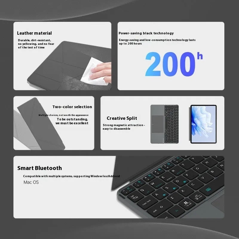 Grey wireless Bluetooth folding keyboard for mobile phones and tablets with protective case