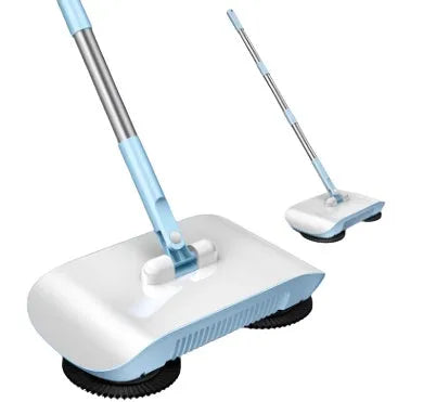 Hand push sweeper with broom, dustpan, and trash bin, 360 degree rotating brush, PP, powder colour, 102x33x16.3 cm