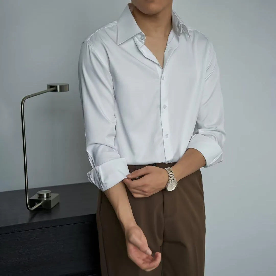 Men's black long sleeve polyester cardigan shirt with loose fit Japanese retro style for autumn