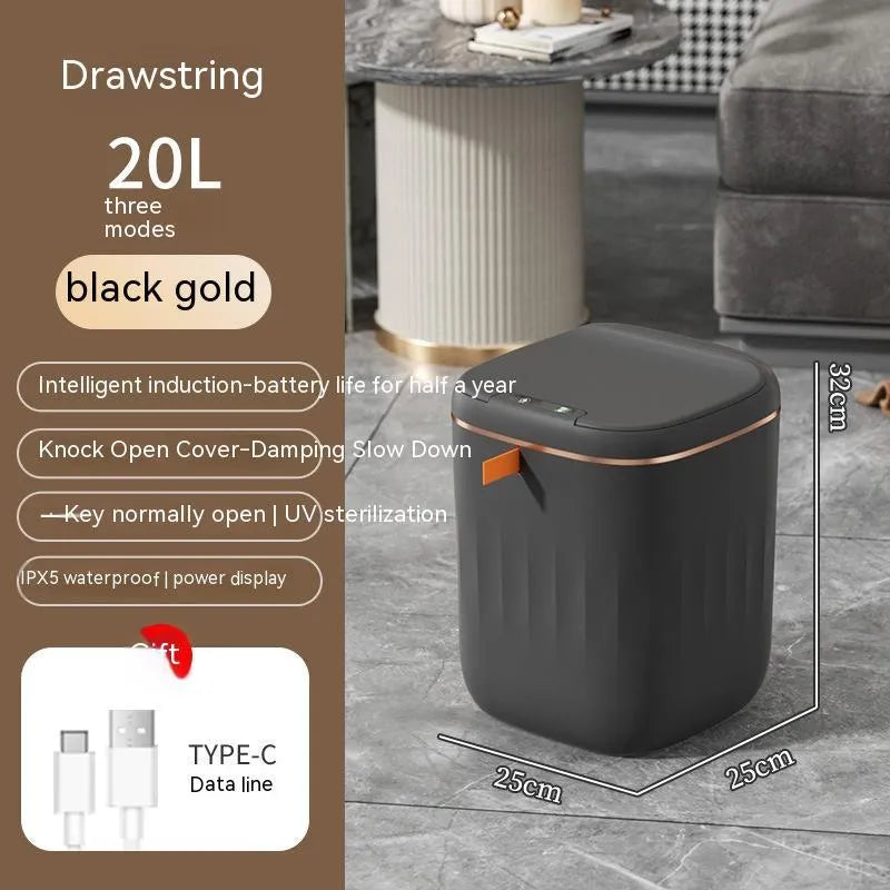 smart trash can with lid induction automatic dustbin in white