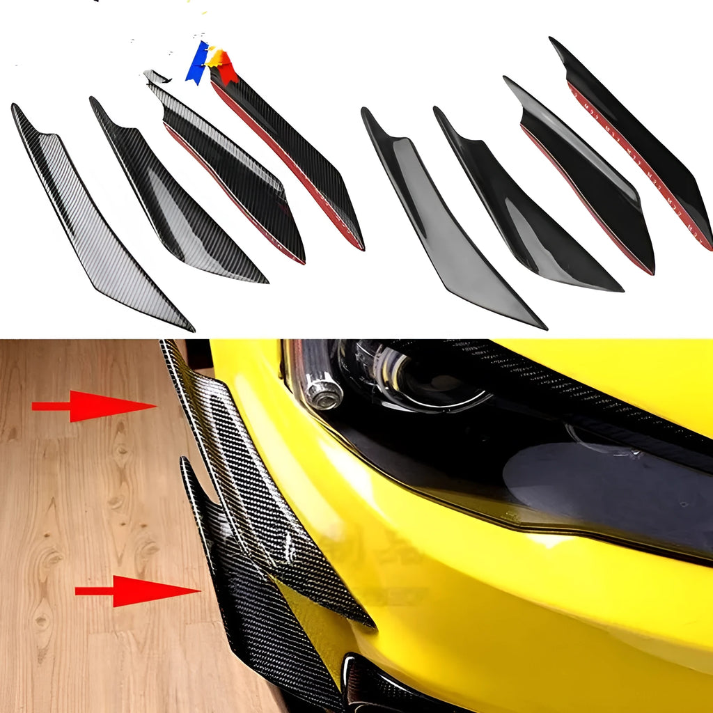 Carbon fibre bumper blade spoiler set of four for automotive front bumper installation