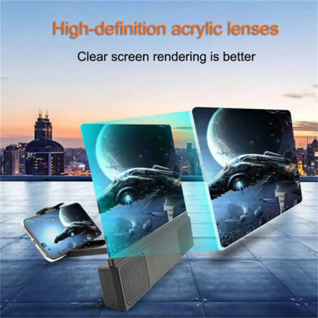 12-inch mobile phone screen amplifier with gooseneck stand and built-in speakers