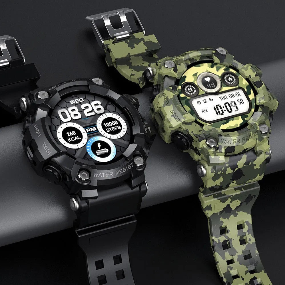 T6 Tactical Rugged Smart Watch bracelet with 1.3-inch screen in black or green colour