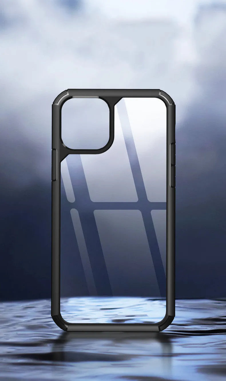 Transparent anti-fall phone case with TPU and hardened PC, hidden corners, available in red dark green black