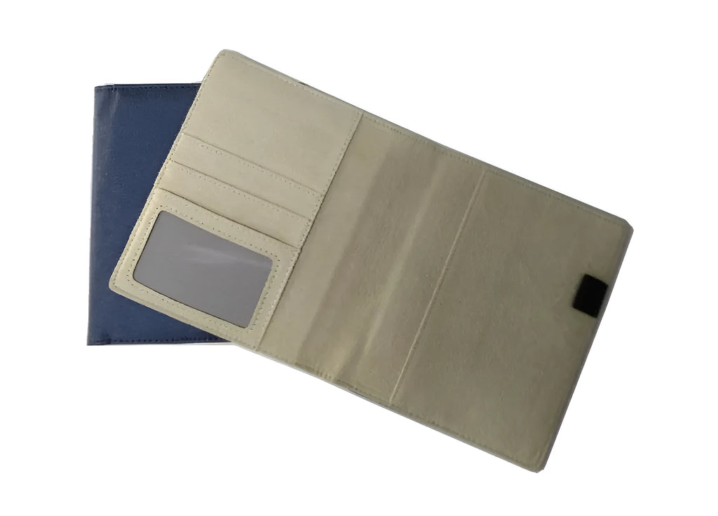 Blue A5 notebook cover shell made of PU leather with a car line pattern and a zipper closure.