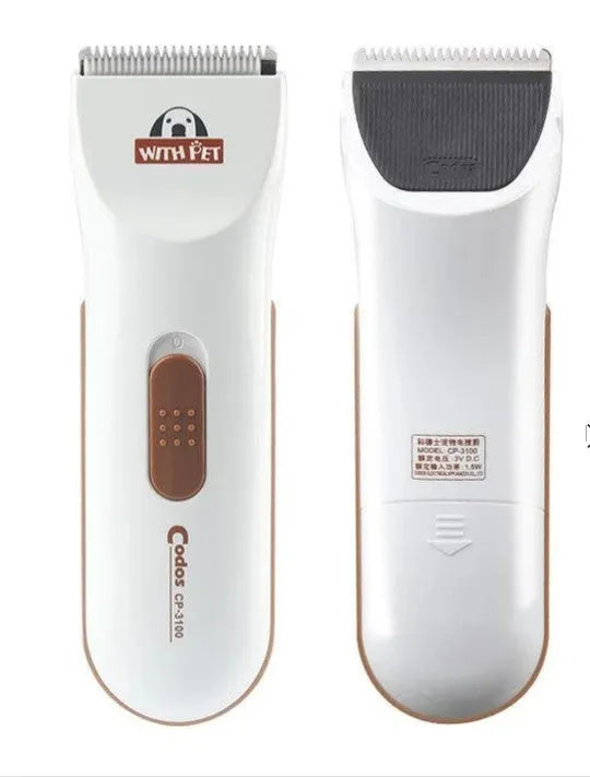 White pet grooming clipper with ceramic blade for dog and cat coat trimming
