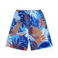 Men's floral printed five-point swimming trunks in a free size on a white background.