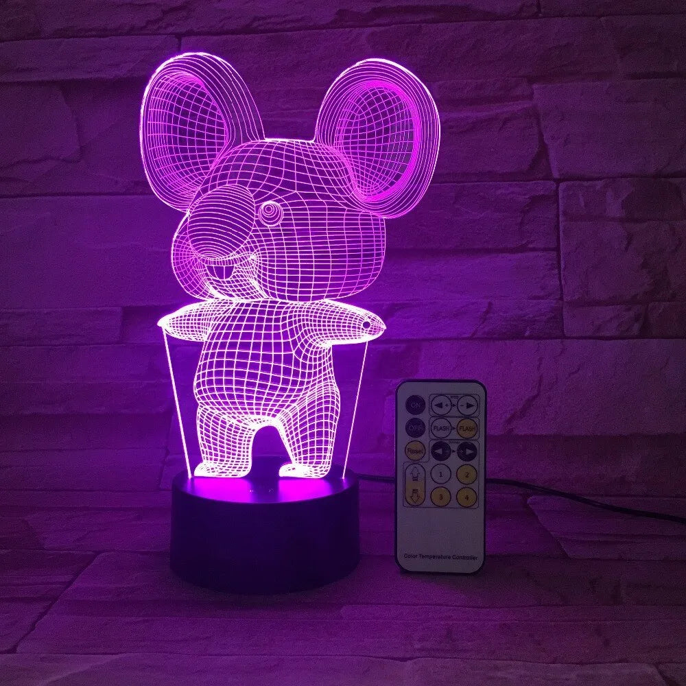 Black koala-shaped LED night light with seven colour options and touch/remote control