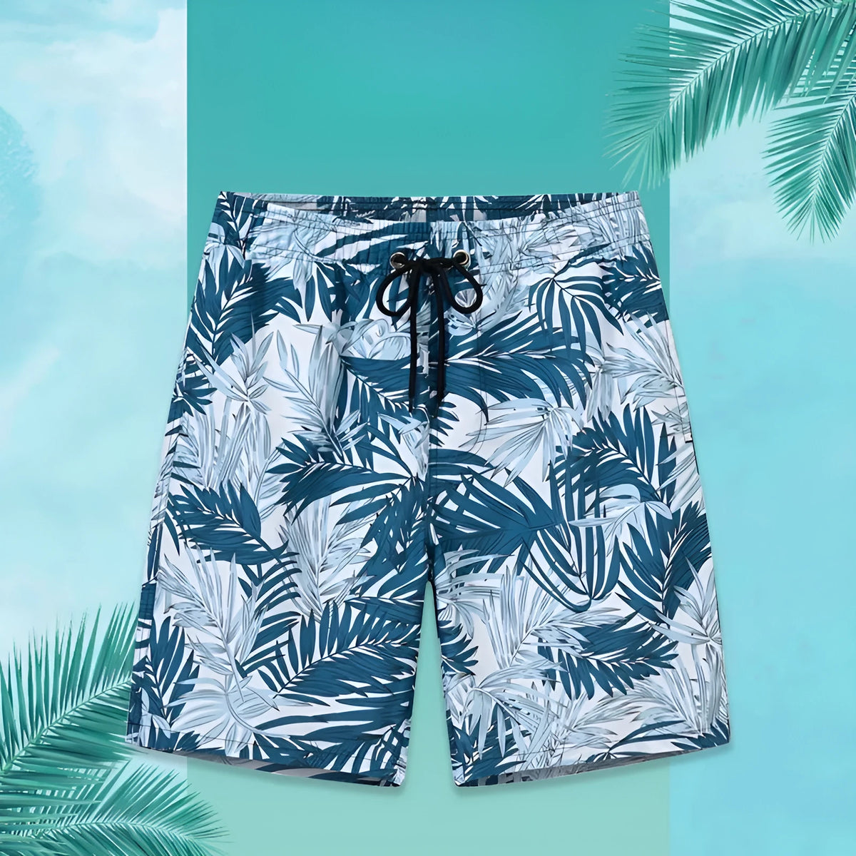 Men's quick-drying nylon swimming trunks in leaf print, sizes S to 5XL, with triangle or boxer lining