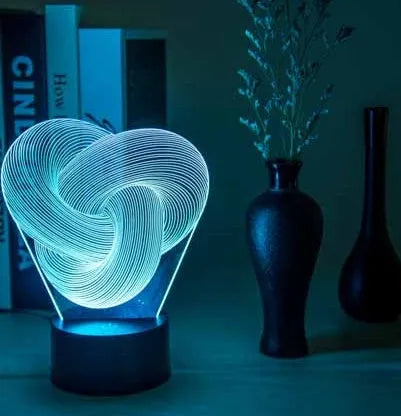 3D abstract acrylic LED night light with ABS base, USB cable, seven colours, and optional remote control