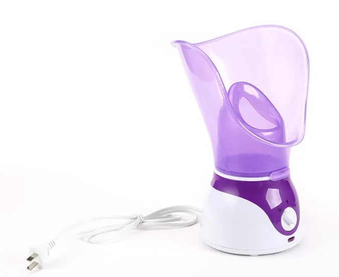 AIDU ion hot spray facial steamer with purple decorative ring and face mask