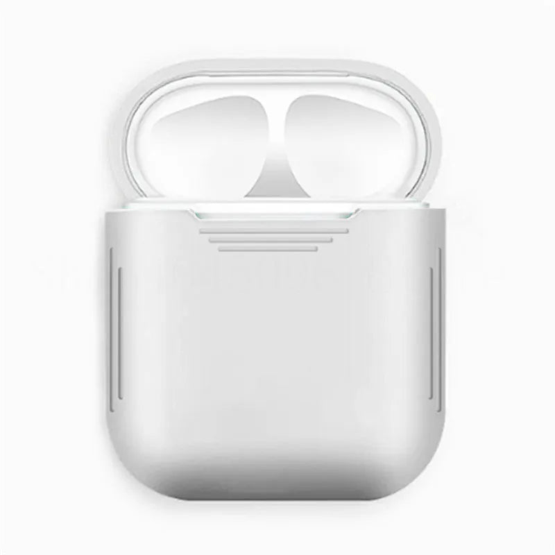 Colour options for a silicone shockproof AirPods case with an antiloss rope attached.