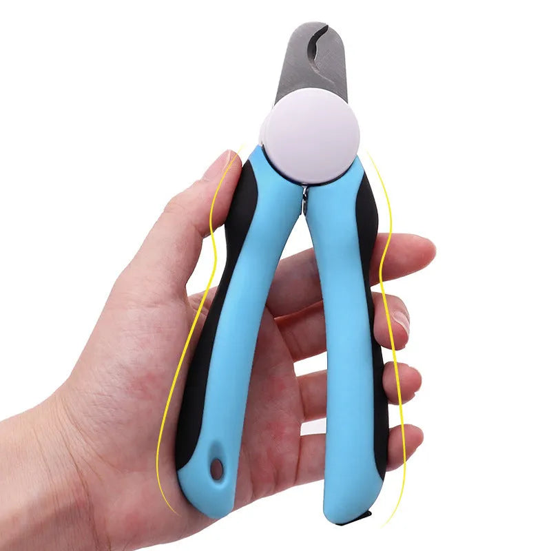 Blue heavy-duty dog nail clippers with a safety guard for large breeds and thick nails.
