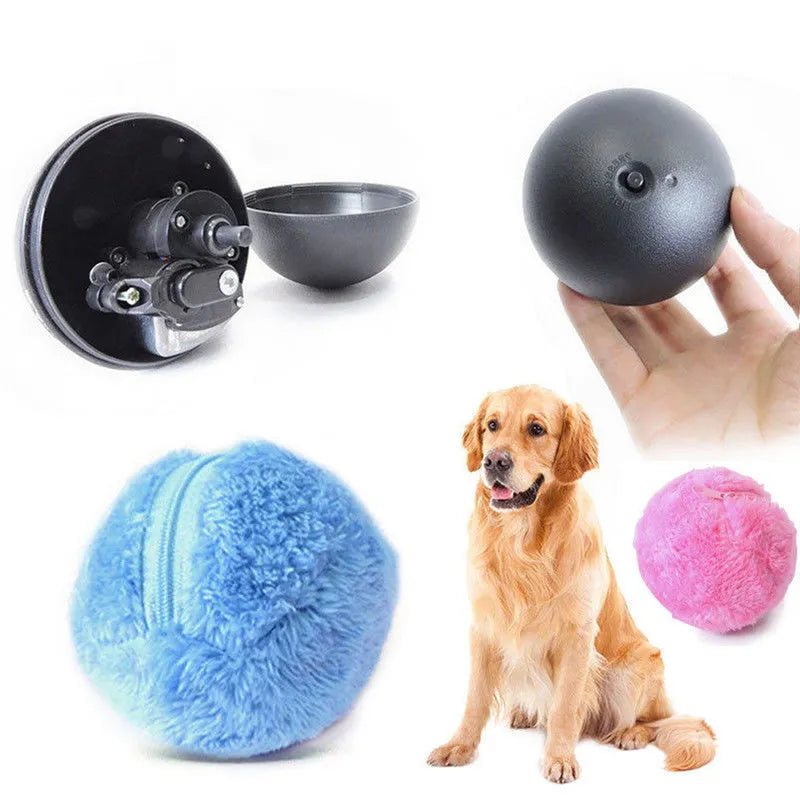 8cm electric pet toy ball with soft plush hood covering and plastic core, shown for interactive dog and cat play