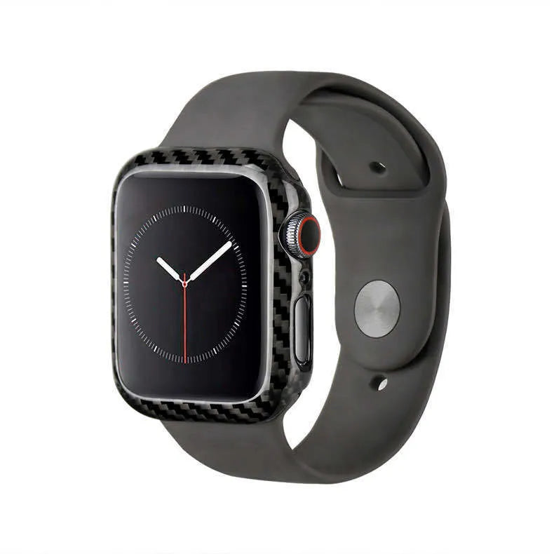 Black leather half wrap case with carbon fiber texture for 44mm Apple Watch 4