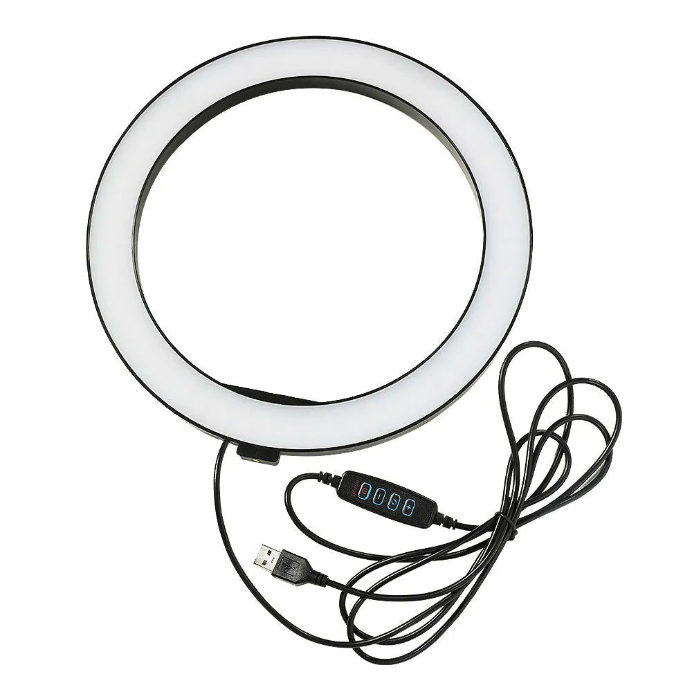 10-inch ring macro flash live fill light with two-section telescopic lamp for mobile phone, plug-in 5000K, 500-1000mm range