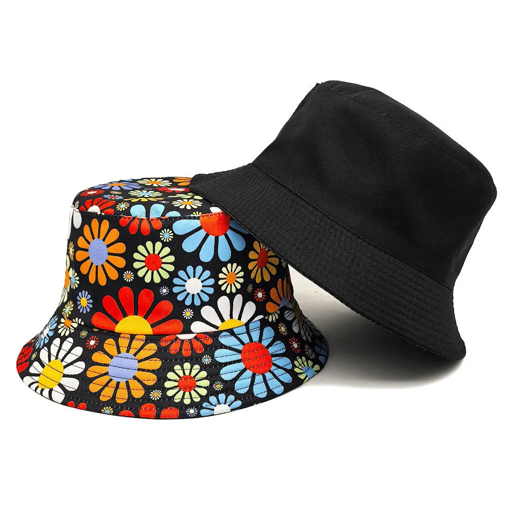 Colourful flower print bucket sun hat with dome crown design
