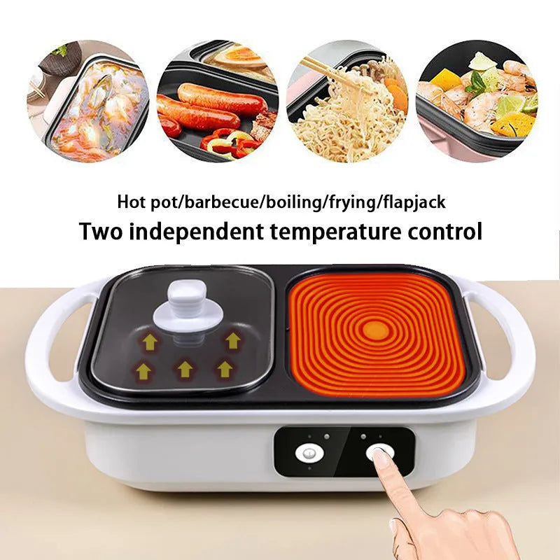 White or green electric caldron frying oven with mechanical controls and 1300W power rating