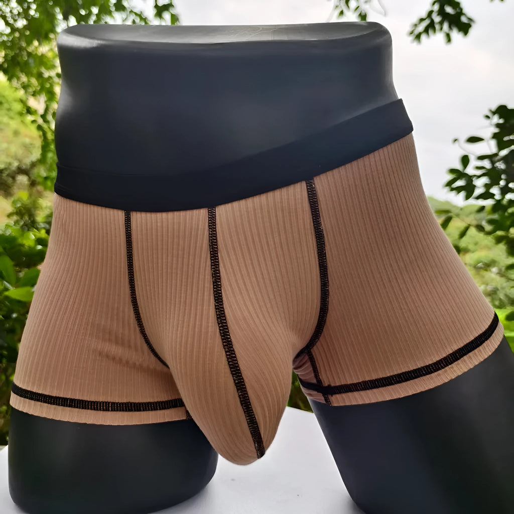 Men's solid colour boxer shorts in Army Green on a white background, showing the breathable fibre fabric.