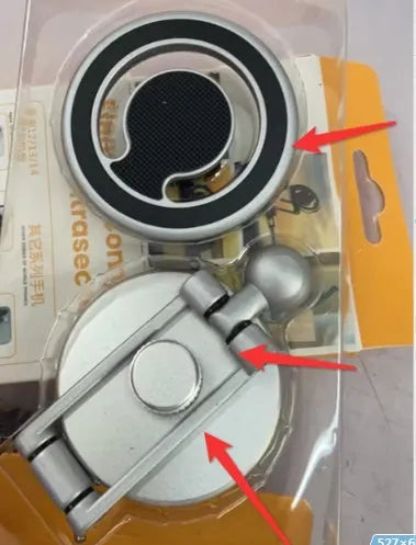 Telescopic folding car phone holder with magnetic suction base mounted on vehicle instrument panel