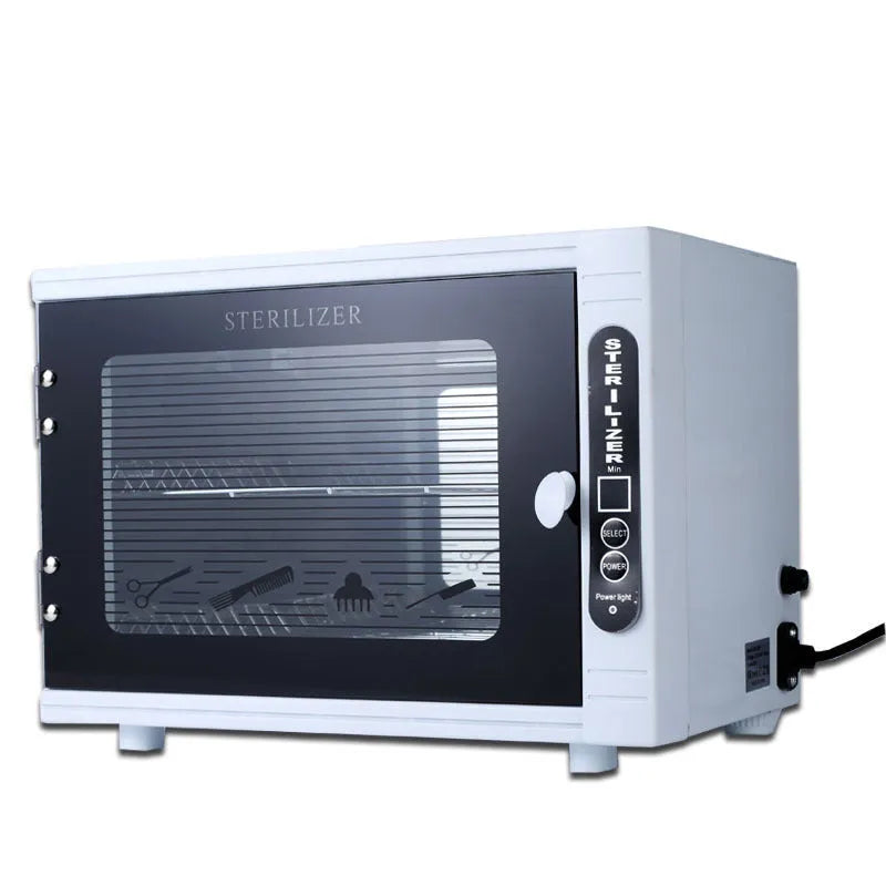 Small silver ultraviolet sterilizer for beauty salon tool sanitation with stainless steel interior