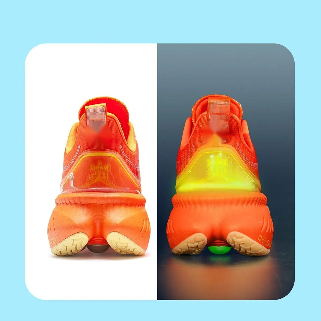 Low-top running sneakers with striped design, available in colours like red, black, and blue, showing rubber sole and mesh upper.