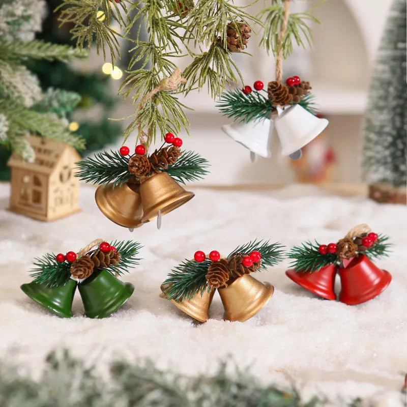 Mori style double bell Christmas pendant in gold colour made from wrought iron