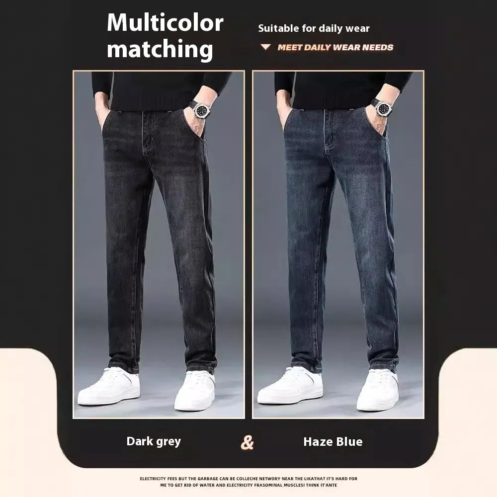 Slim straight casual trousers in polyester fabric with mid waist and zipper fly