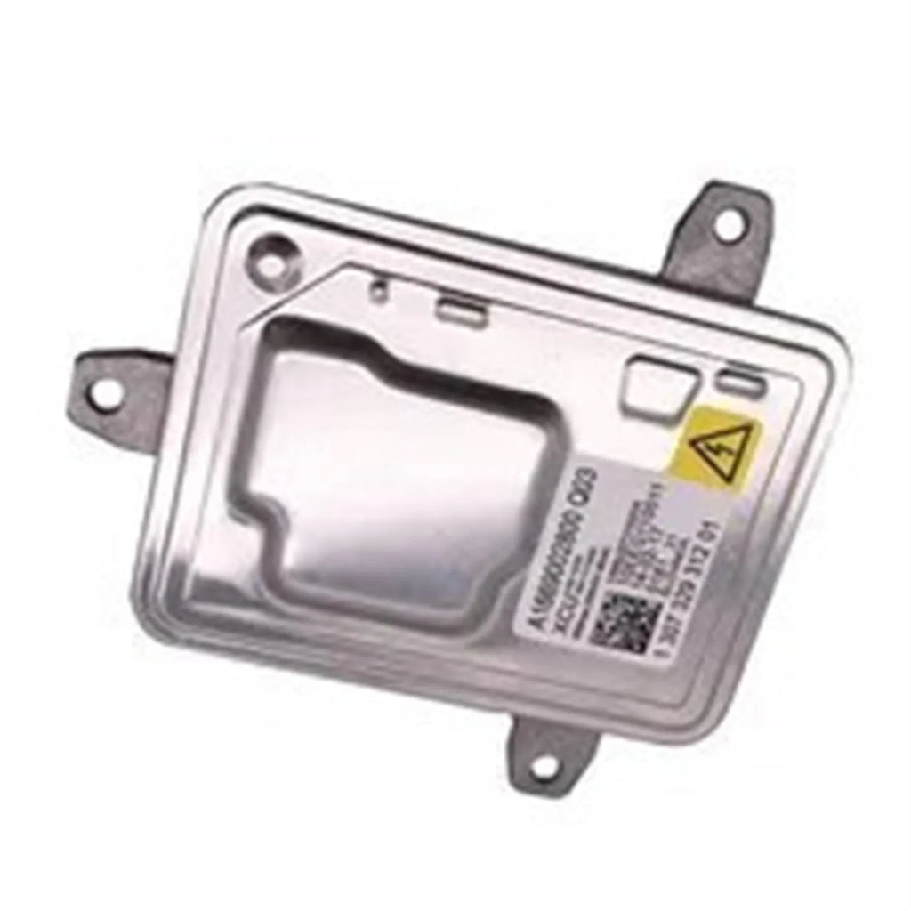Metal automotive HID headlight ballast unit measuring 14 by 11 by 4.5 centimetres
