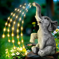 Grey resin elephant garden sculpture with built-in LED light strip for outdoor decoration