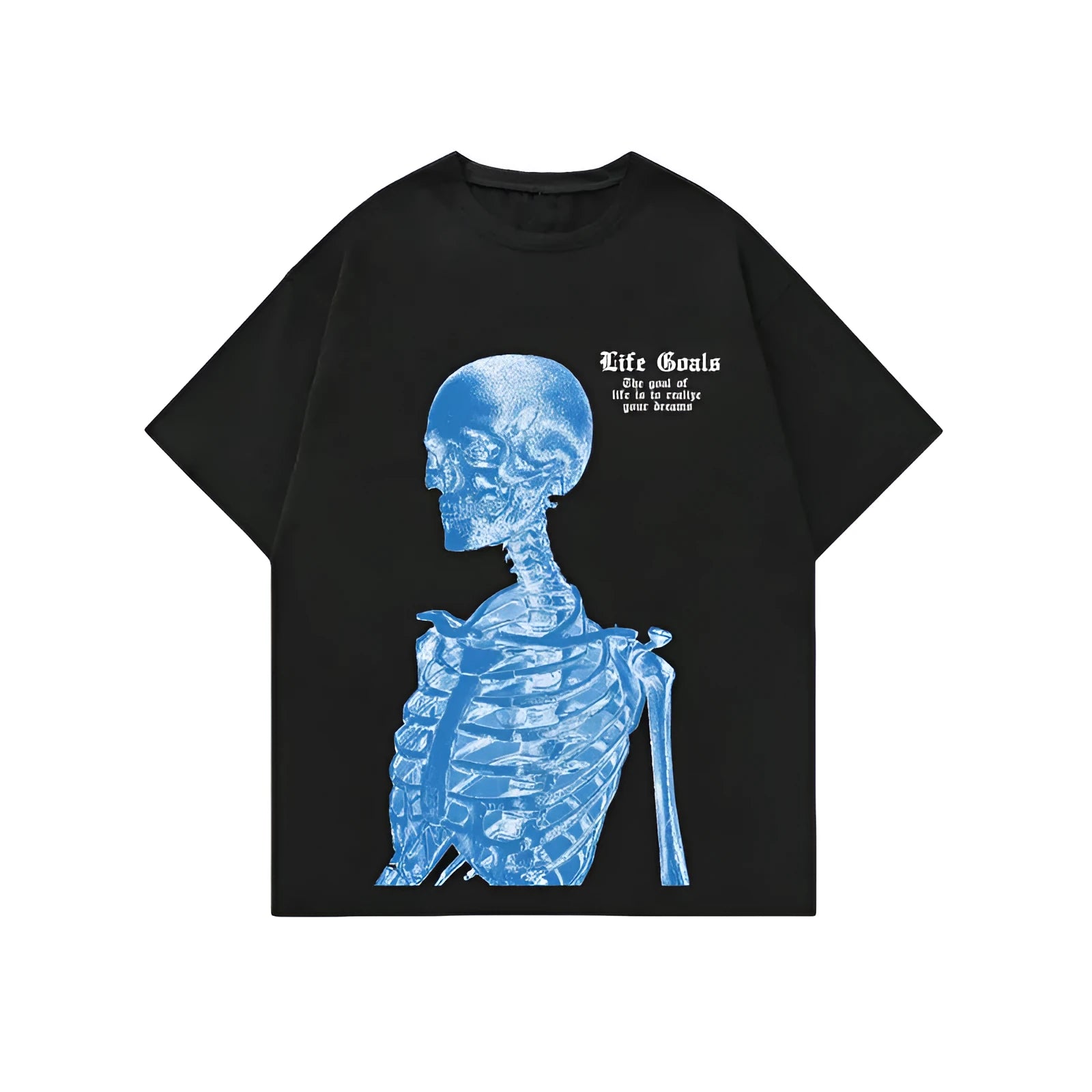 Men's printed street-style short-sleeve sports T-shirt on a hanger, showing digital print design.