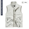 Men's outdoor quick-drying multi-pocket vest in solid colour, loose fit, zip pockets, six colours available