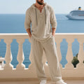 Men's cotton blend hooded loungewear set with long sleeves and pants in khaki colour