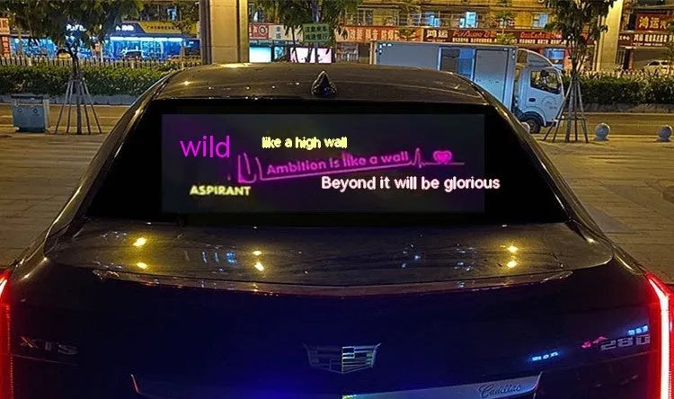 Car interior voice control rhythm lamp with long electroluminescent panel displaying a themed light pattern.