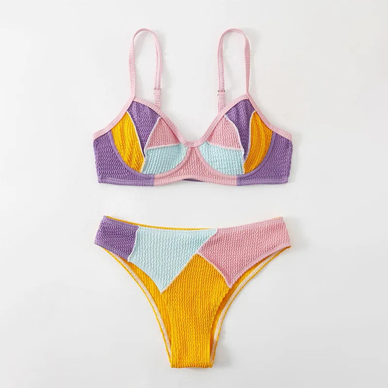 Ladies steel bracket push up bikini set with colour matching top and shorts