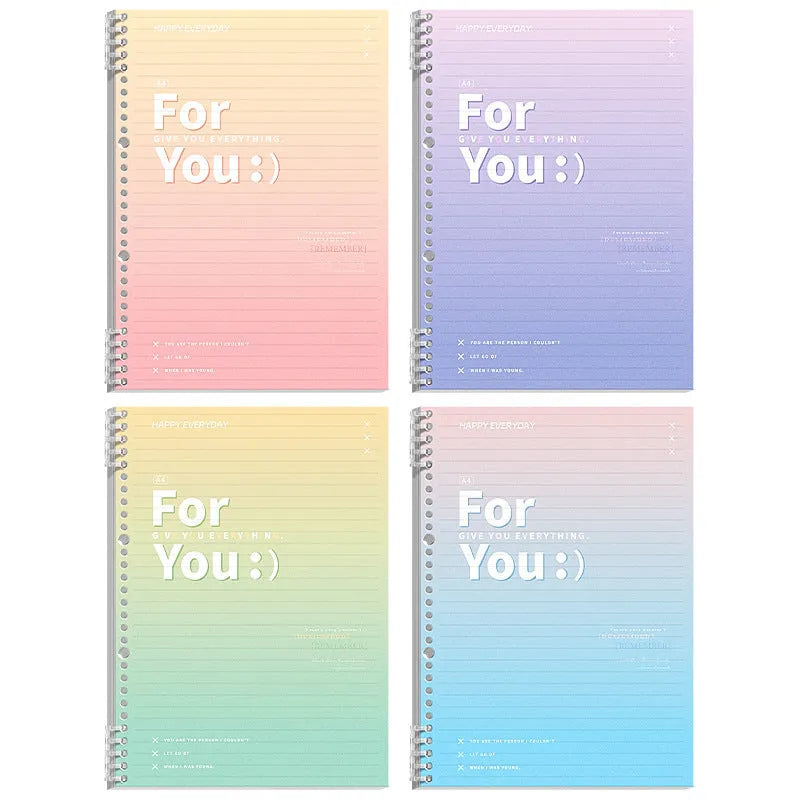 Gradient colour removable coil notebook in green, blue, pink, and purple with A4 and B5 size options