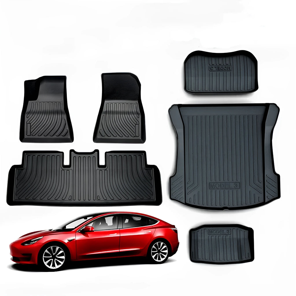 Rubber floor mats for Tesla cars with integrated TPE footrest
