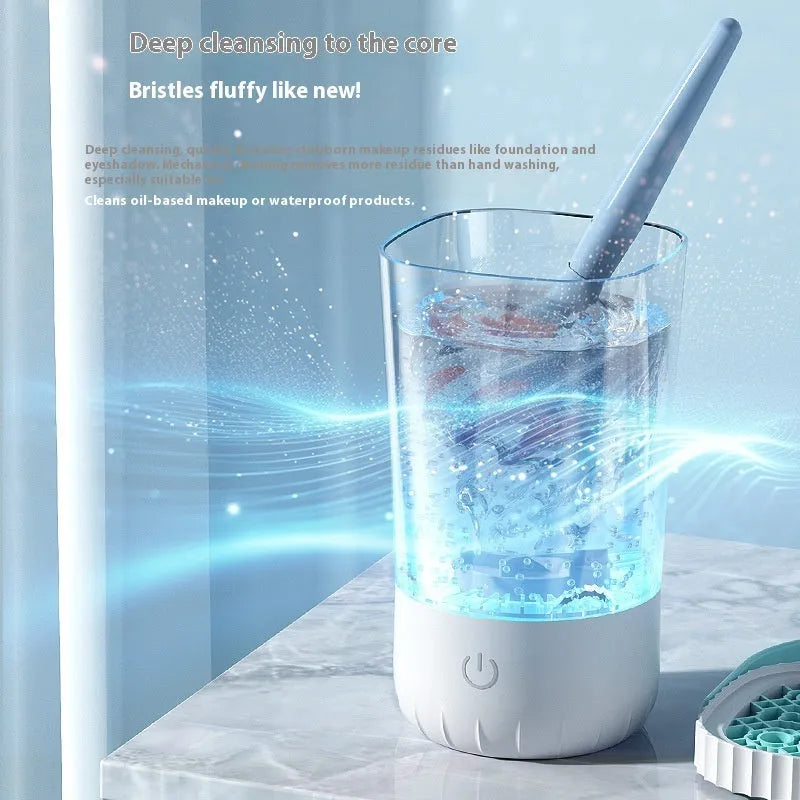 White rechargeable electric makeup brush cleaning tool with USB cable